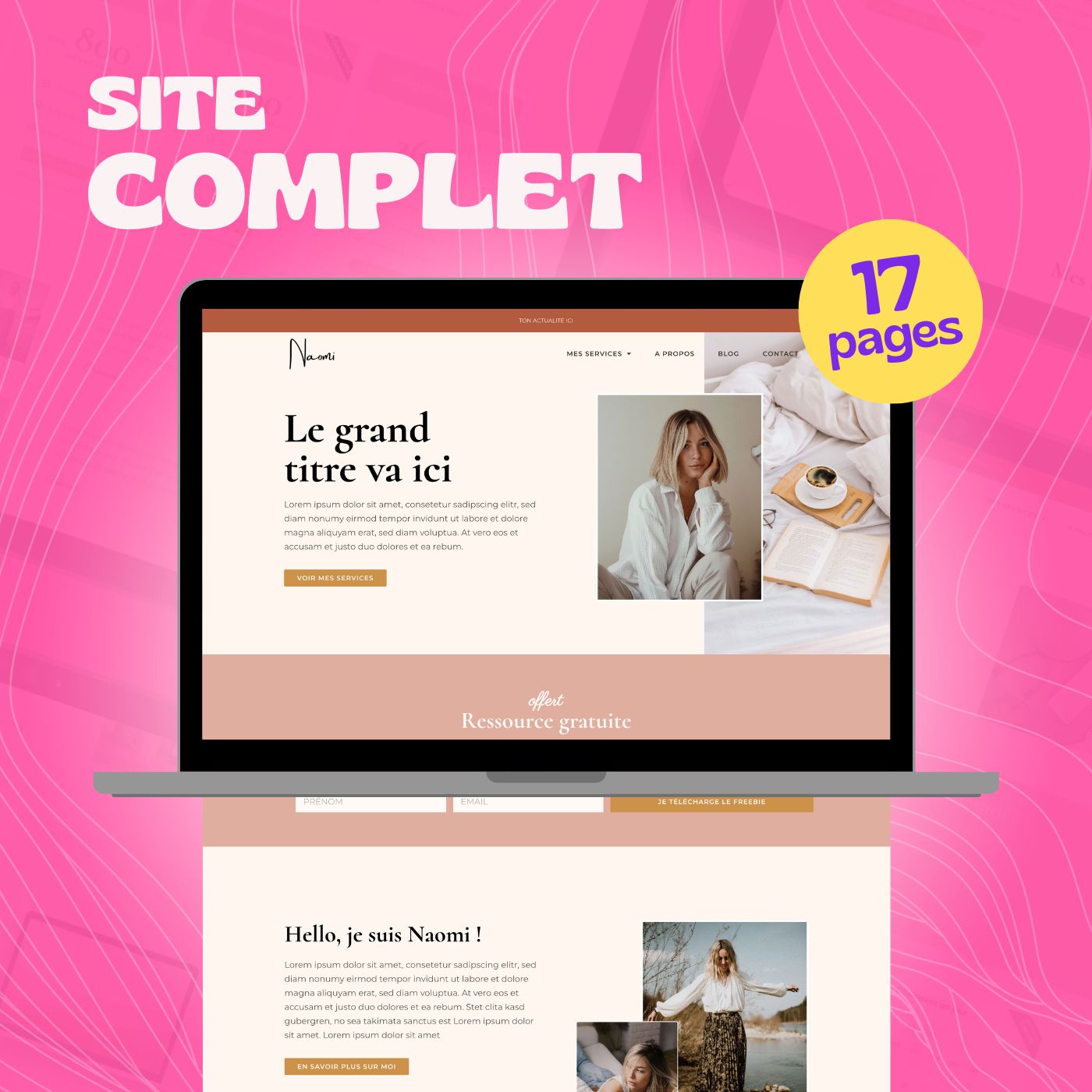 Template WordPress Elementor pour femme entrepreneure avec 17 pages personnalisables